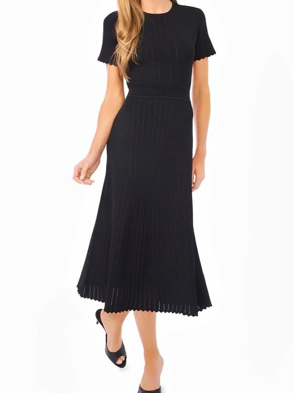 Ted Baker Pointelle Short Sleeve Midi Dress Black Small NWT